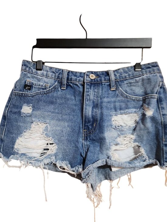 KanCan Pants - KanCan Distressed High-Waisted Denim Shorts With Frayed Hem - Womens M